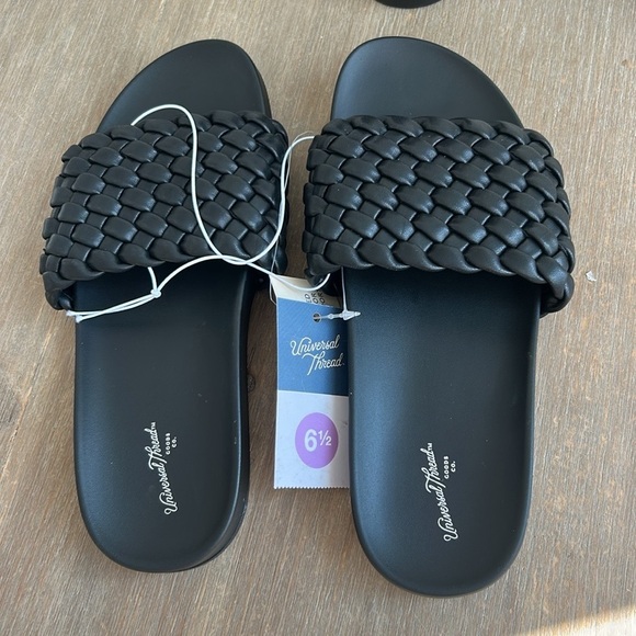 Universal Thread Black Poly Woven Slip On Slides Sandals Women's Size 6.5 New - Picture 6 of 11